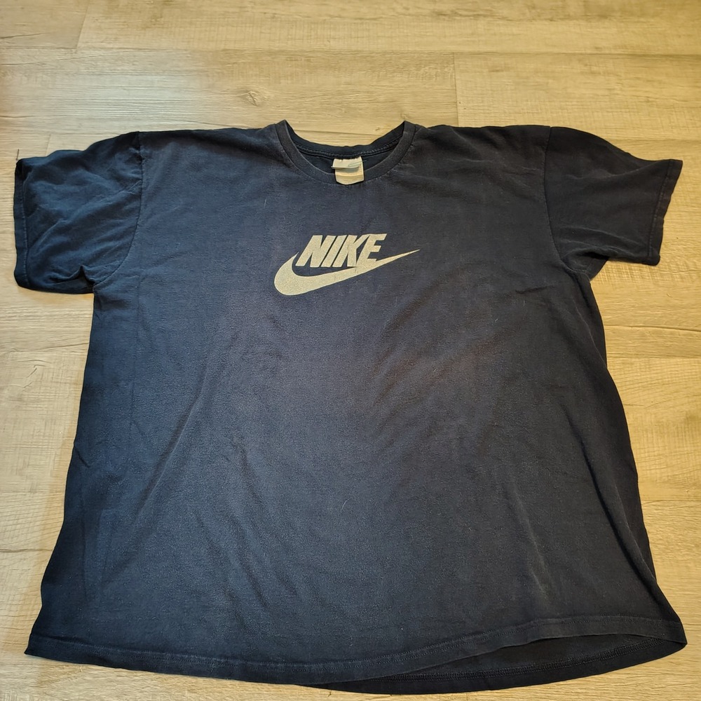 vtg Nike Mens XXL Navy Blue Short Sleeve T-Shirt Silver Futura Logo Graphic y2k